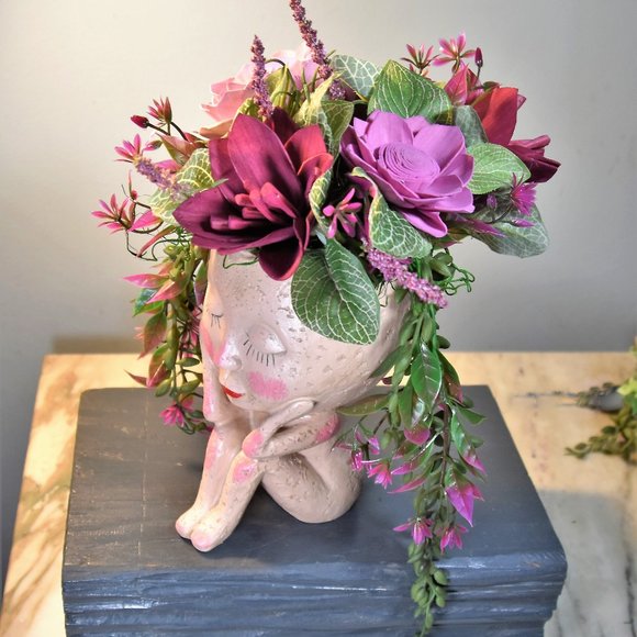 UNIQUE Peace & serenity vase with Sola wood lotus and lilies dyed and airbrushed - Picture 4 of 7